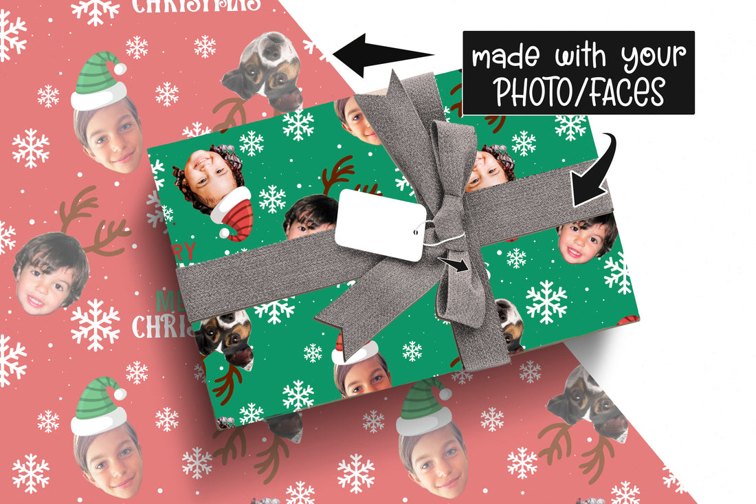 Personalized Gift Wrapping Paper rolls - with your photos, faces, or names...up to 6 family members including your pet