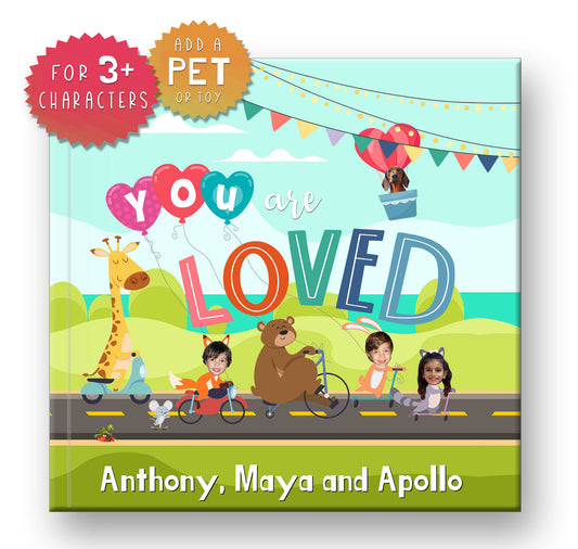 A Personalized Love Book for multiple children and a pet - with photos and names