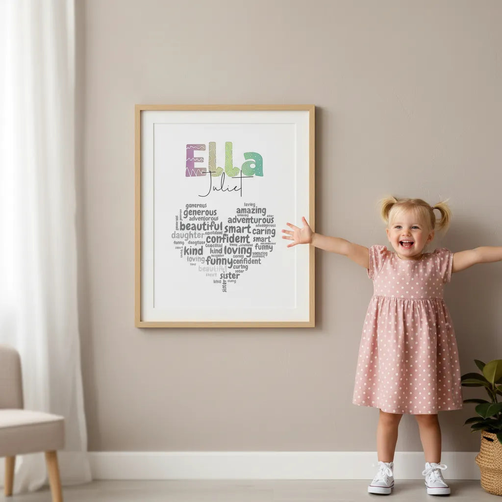 personalized childrens bedroom wall art with their name and positive affirmations