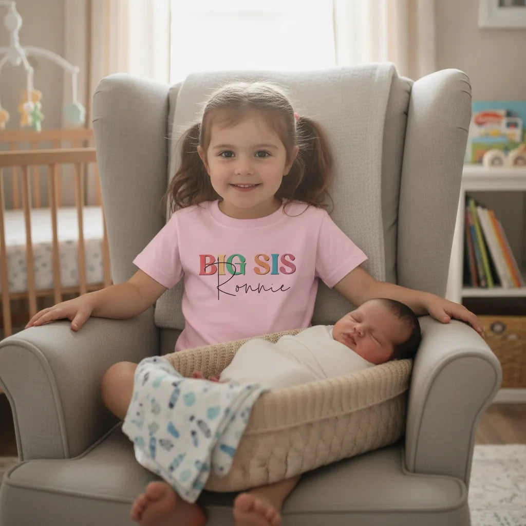 BIG SIS t-shirt for toddlers with Custom name (Made in US)