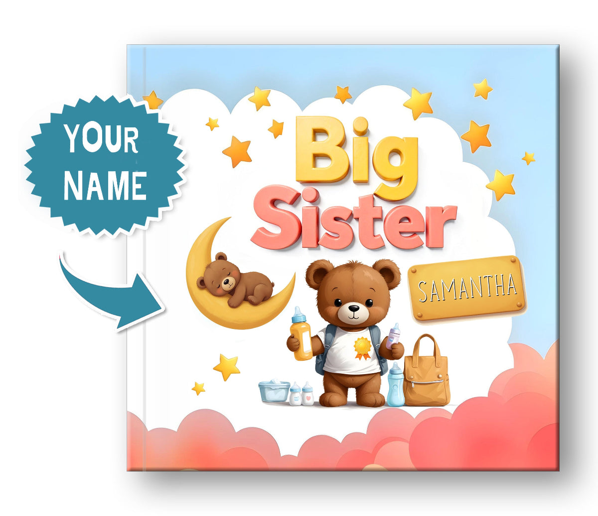 big sister personalized story book custom made with name, personalized big sister name book