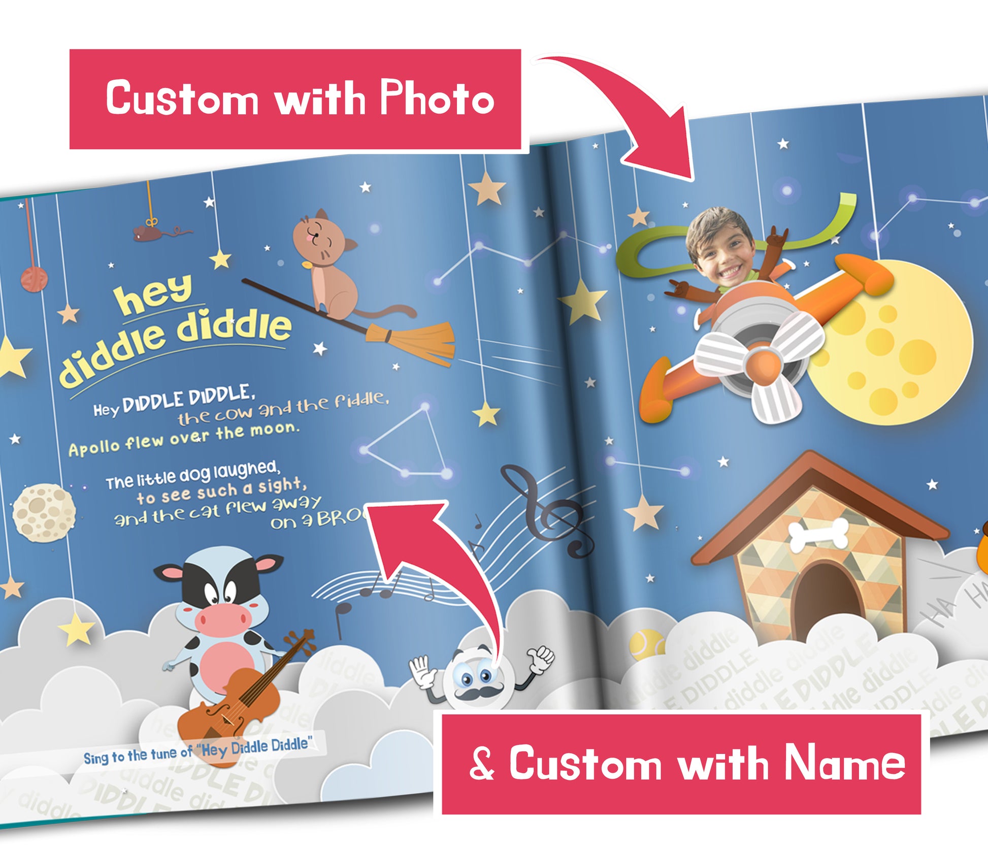 Personalized Nursery Rhyme Book for kids with their name and photo, bedtime book for baby