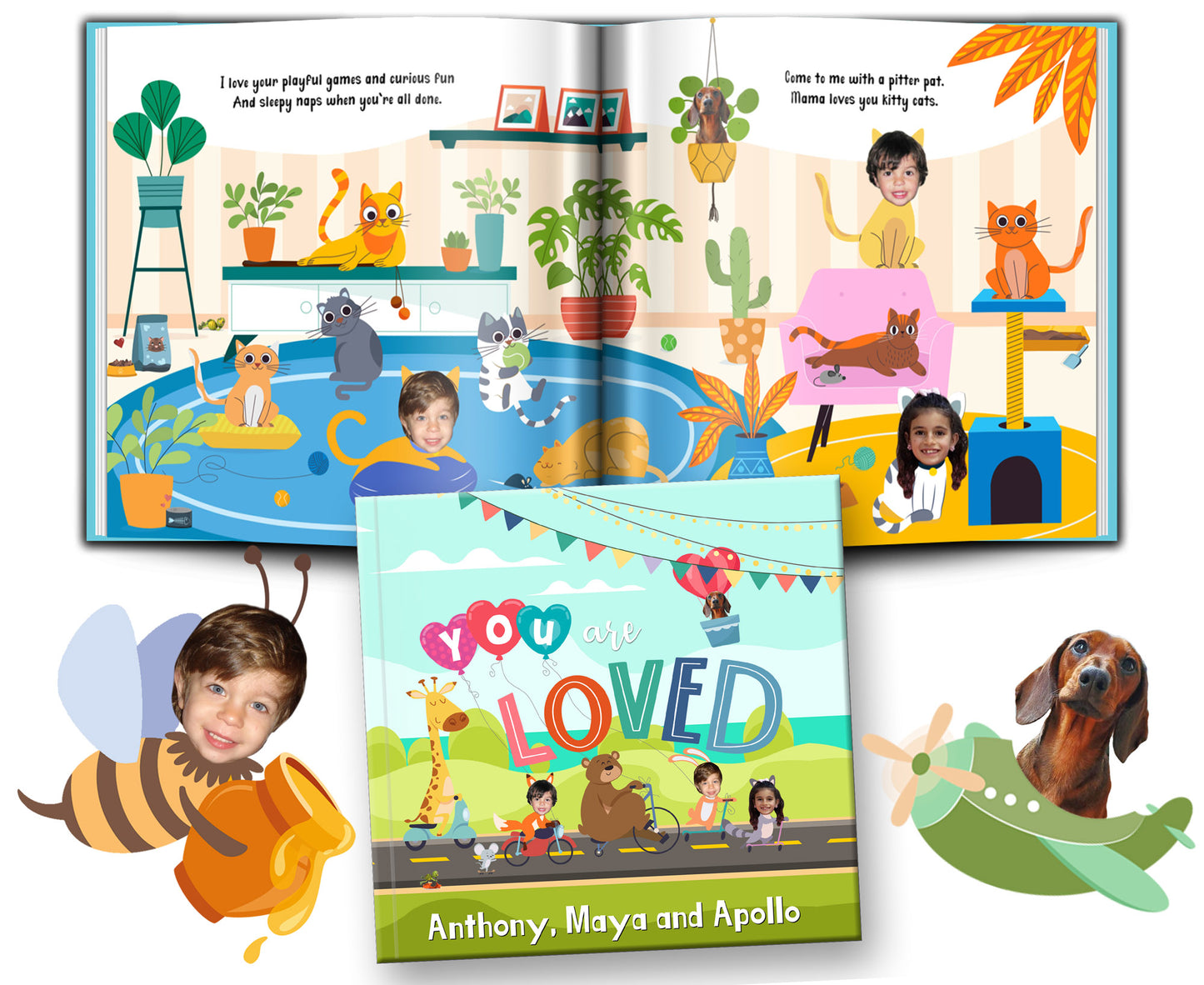 personalized love book for multiple children with photos add a pet into custom story book custom story book with photos add family names