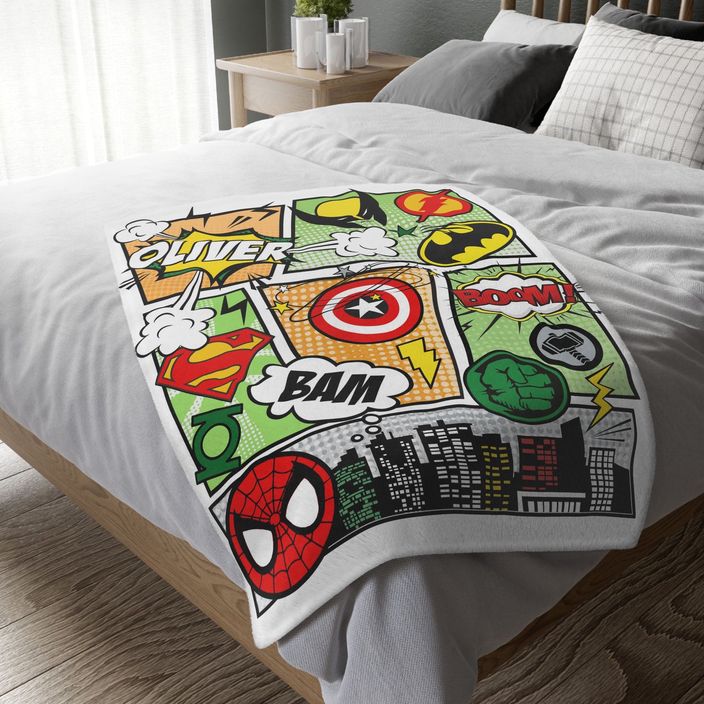 Personalized Superhero Blanket - Custom Comics Name Blanket for Kids, personalized batman spiderman blanket, custom blanket for boys