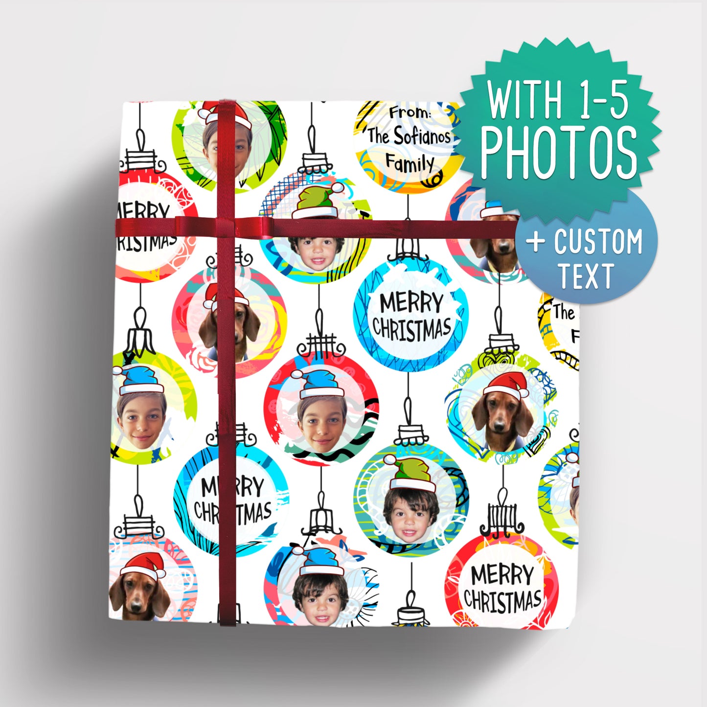 Personalized Christmas Family Gift Wrap with multiple photos