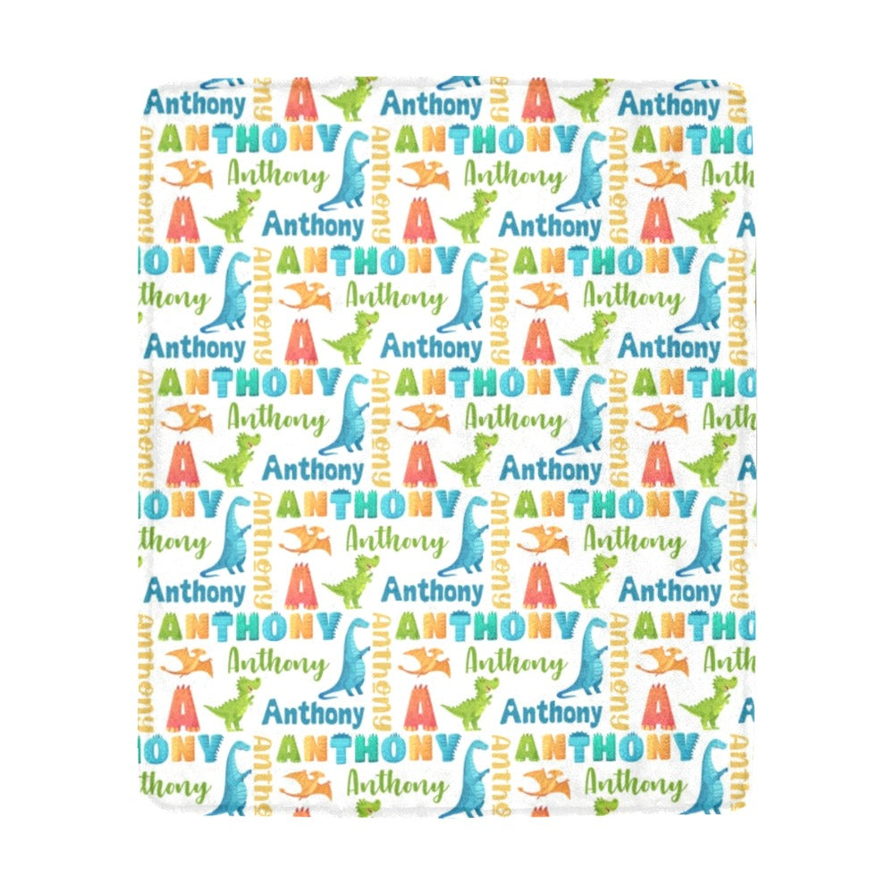 Dino Name Blanket - Custom blanket with name - Dinosaur Blankets for kids