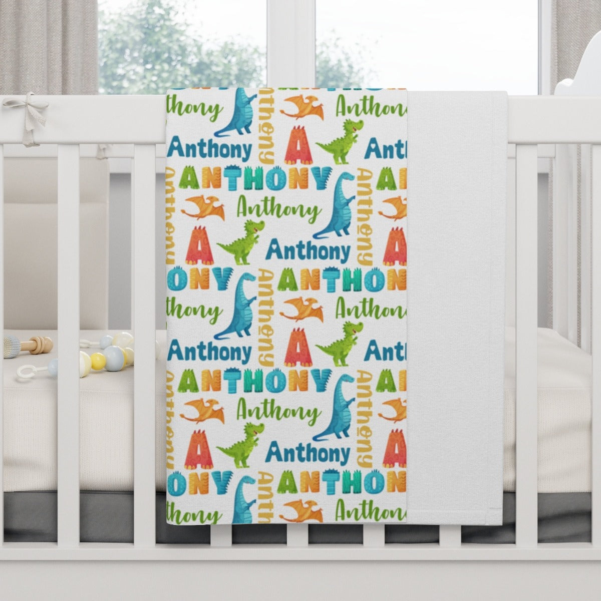 Dino Name baby Blanket - Custom blanket with name - Dinosaur Blanket