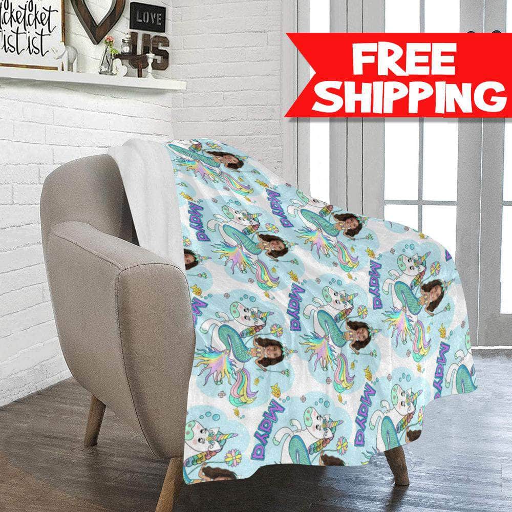 Unicorn Mermaid Princess Blanket - Personalized with photo and name blanket My Custom Kids Books