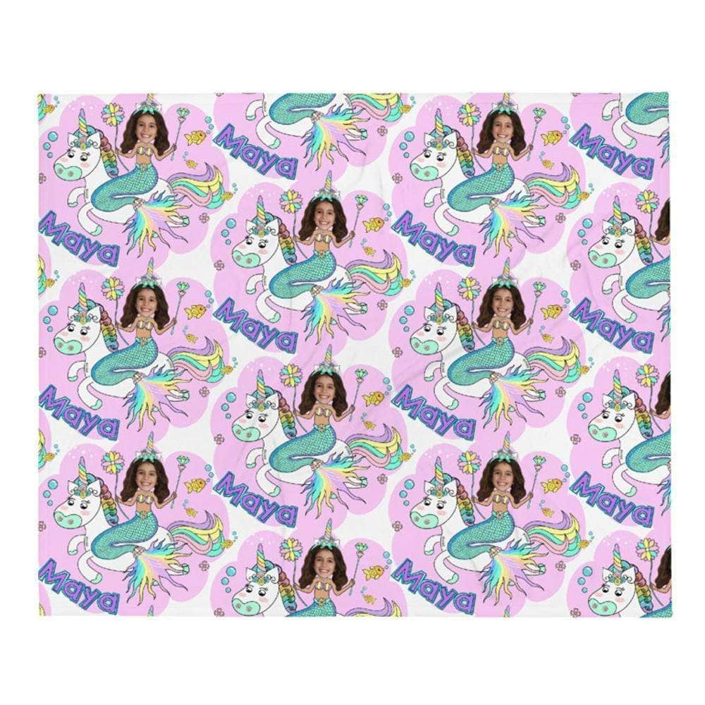 Pink Mermaid Unicorn Princess Blanket Personalized with photo name