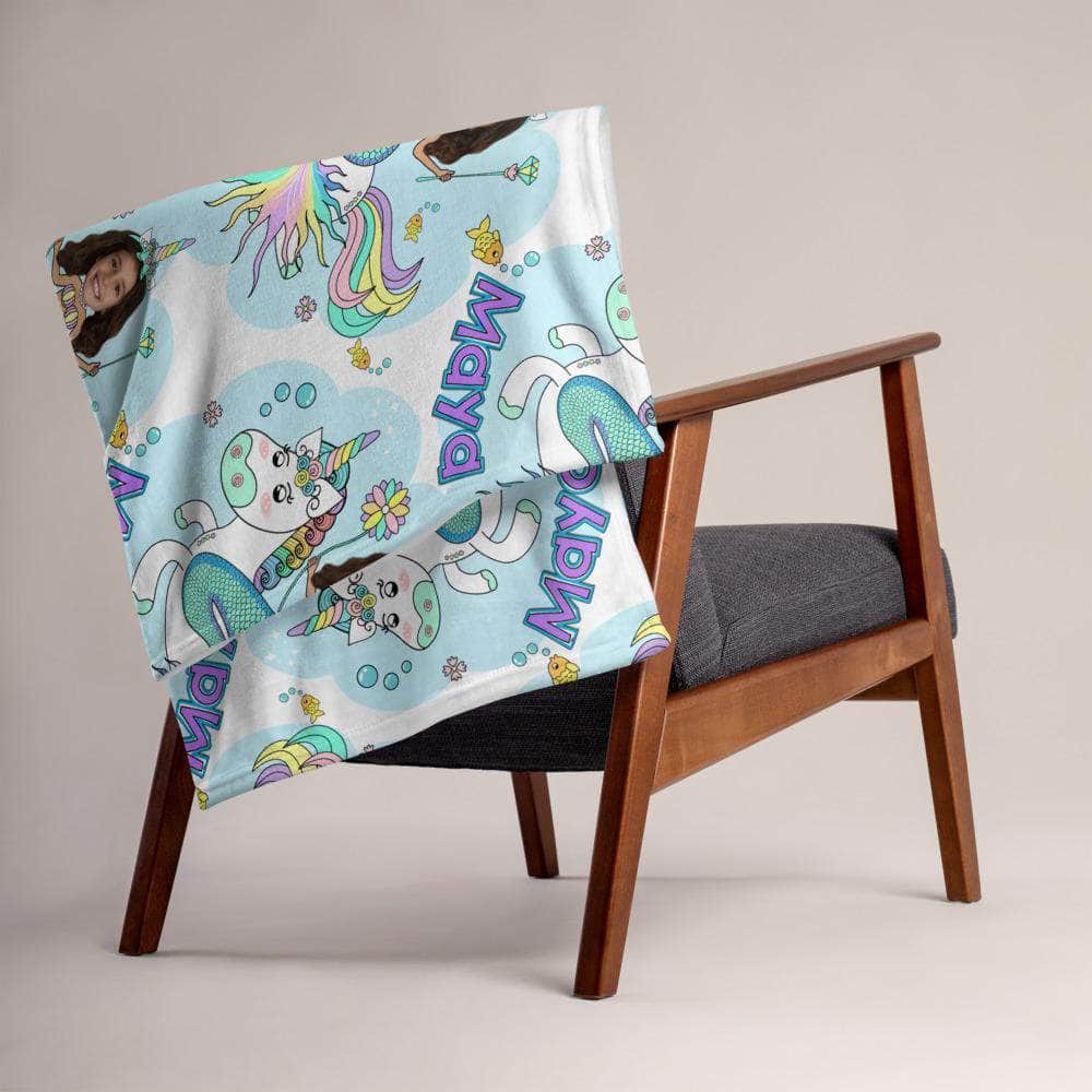 Unicorn Mermaid Princess Blanket - Personalized with photo and name blanket My Custom Kids Books