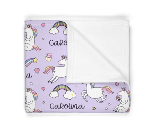 Purple Unicorn Blanket - Custom blanket with name - Purple Unicorns Blankets for kids