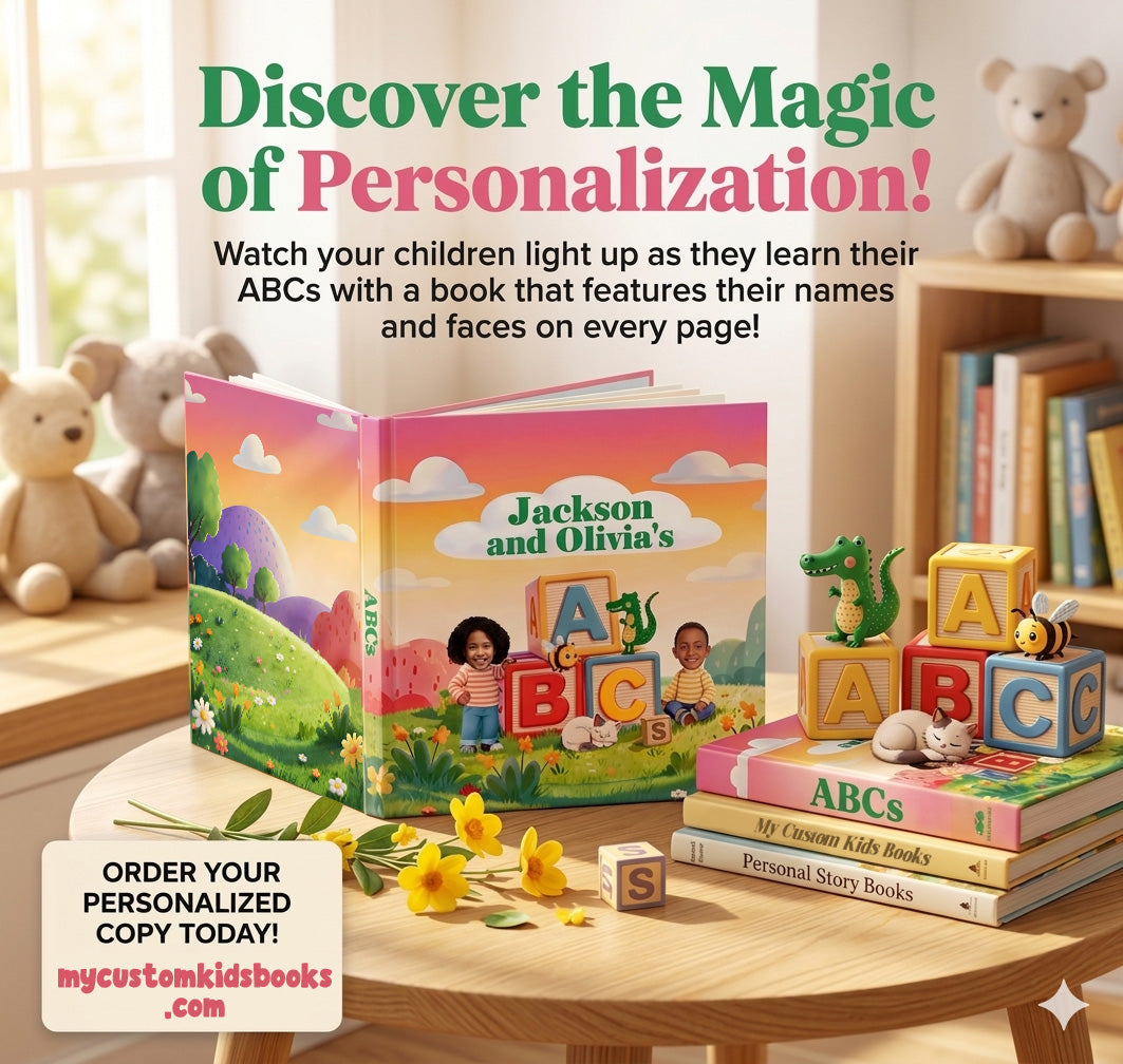 personalized alphabet book for kids abc book with childrens photo face and name