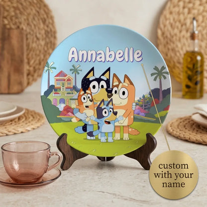 Personalized Bluey Plate for Kids – Custom Name children's plate with Bluey dog