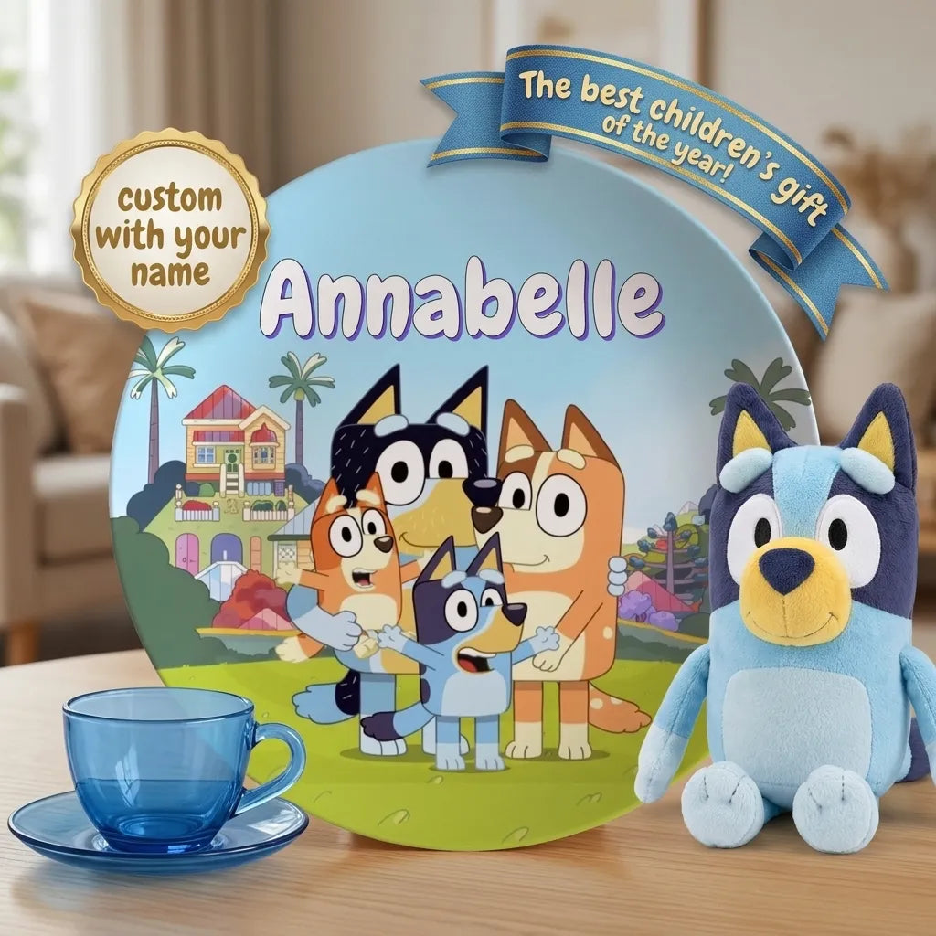 Personalized Bluey Plate for Kids – Custom Name children's plate with Bluey dog