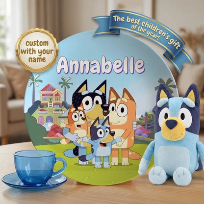 Personalized Bluey Plate for Kids – Custom Name children's plate with Bluey dog