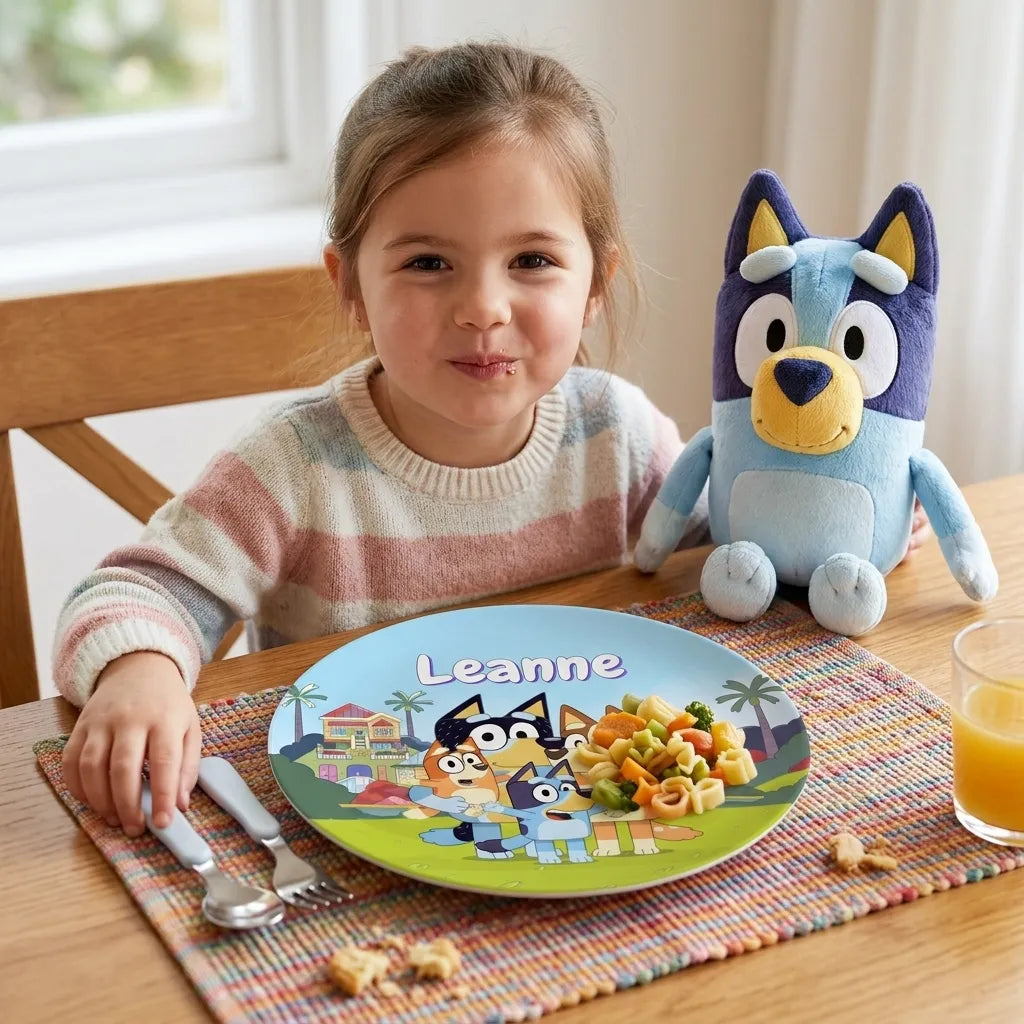 Personalized Bluey Plate for Kids – Custom Name children's plate with Bluey dog