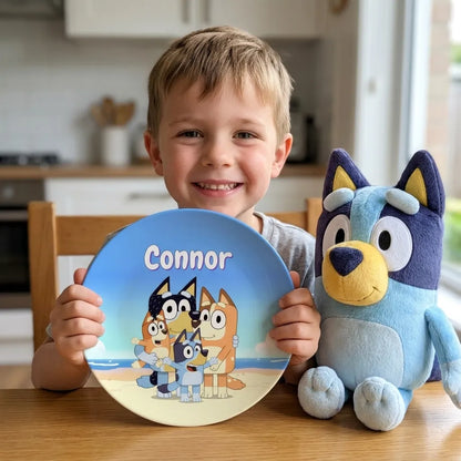 Personalized Bluey Plate for Kids – Custom Name children's plate with Bluey dog