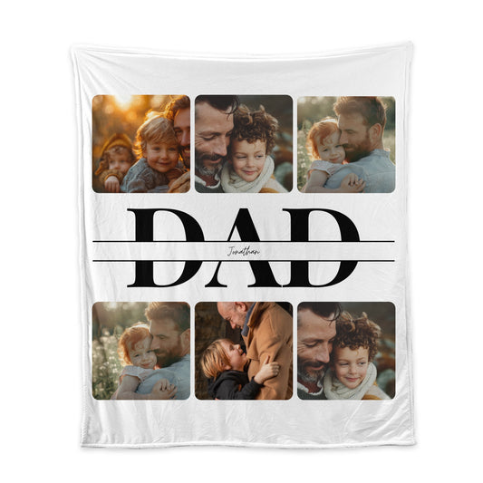 Personalized Photo Blanket for Dad – Custom Family Photo Sherpa Blanket