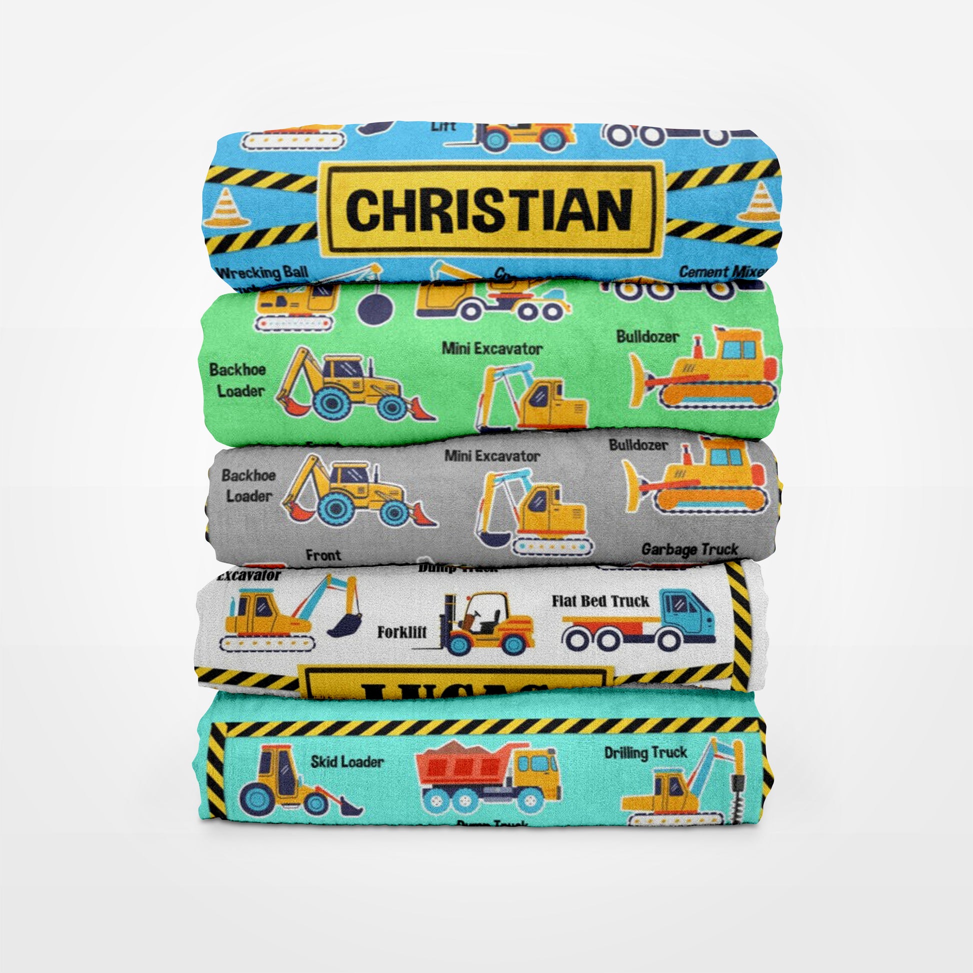 personalized trucks blanket with child name construction 