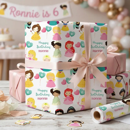 Princess Photo Gift Wrap - Personalized Birthday princess wrapping paper with your photo
