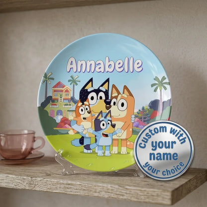 Personalized Bluey Plate for Kids – Custom Name children's plate with Bluey dog