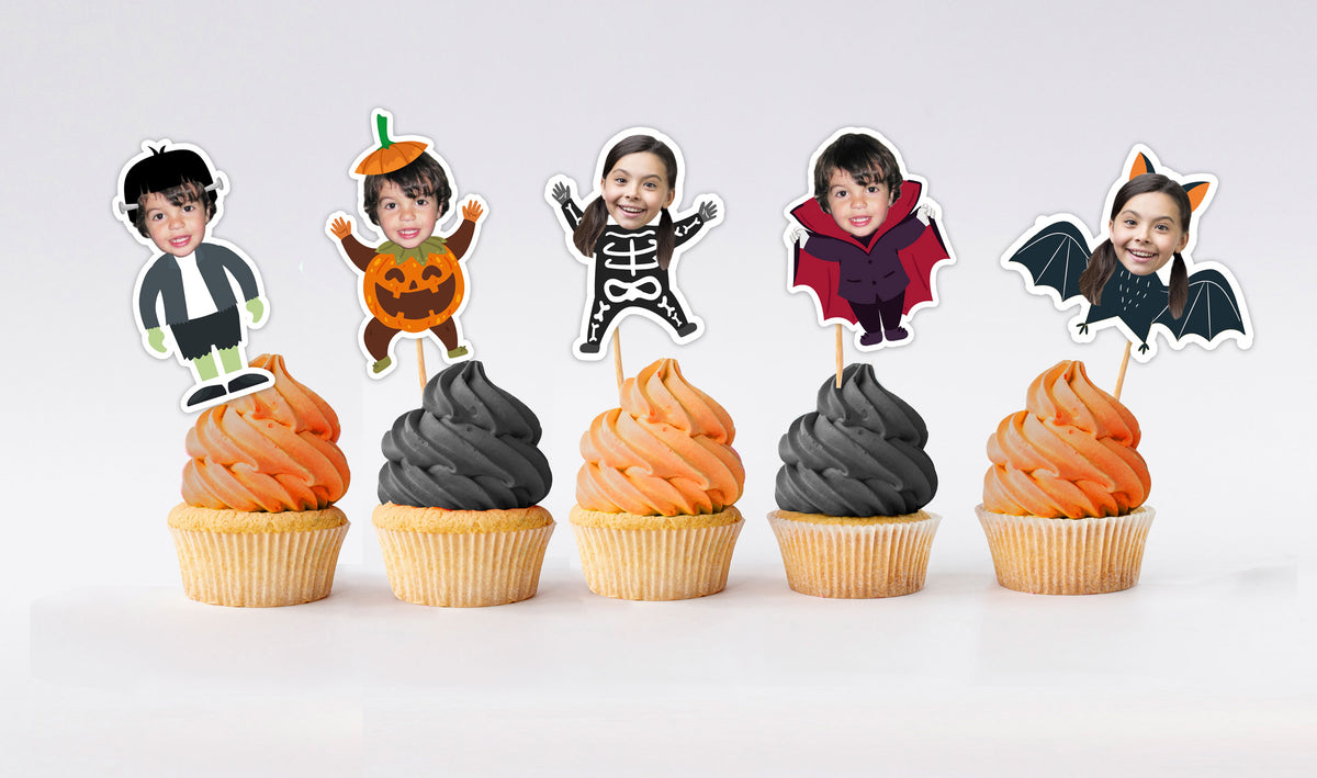 Personalized Halloween Cupcake Toppers, custom Photo halloween party Decorations
