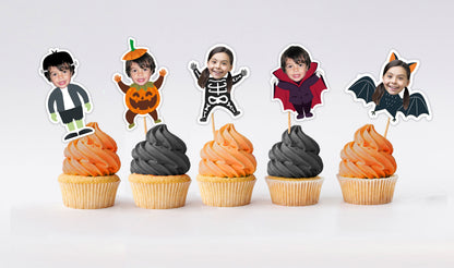 Personalized Halloween Cupcake Toppers, custom Photo halloween party Decorations