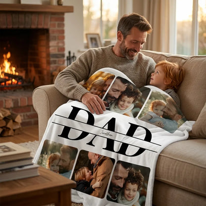 personalized family photo blanket for dad- holiday fathers gift ideas