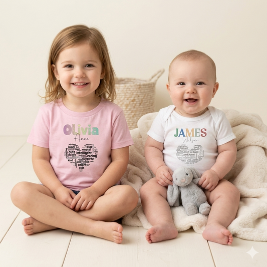 Personalized All About Me "I AM" Kids Heart t-shirts and baby onesies