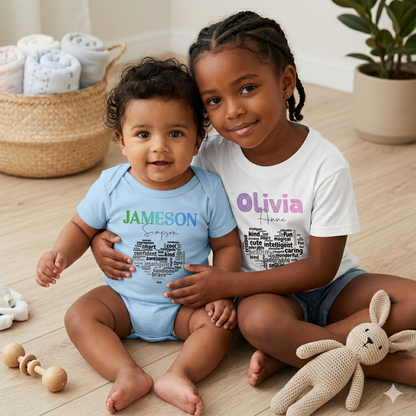 Personalized All About Me "I AM" Kids Heart t-shirts and baby onesies