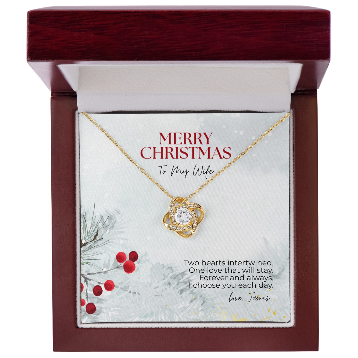 Love Knot Necklace for Wife – Personalized Christmas Gift with Custom Message Card