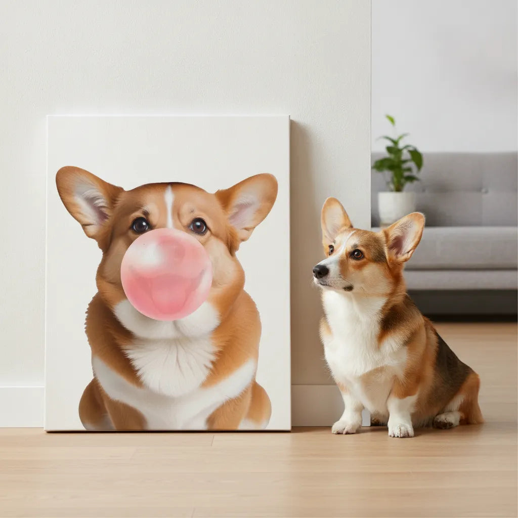 Personalized pet bubble gum canvas with custom pet photo
