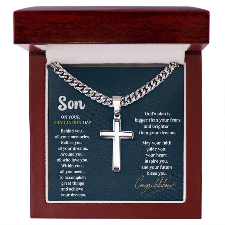 Cross necklace Stainless or 14K plated gold - Custom Graduation Gift with personalized text