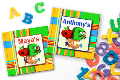 personalized ABC book for toddlers, custom book for multiple kids