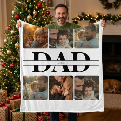 Personalized Photo Blanket for Dad – Custom Family Photo Sherpa Blanket