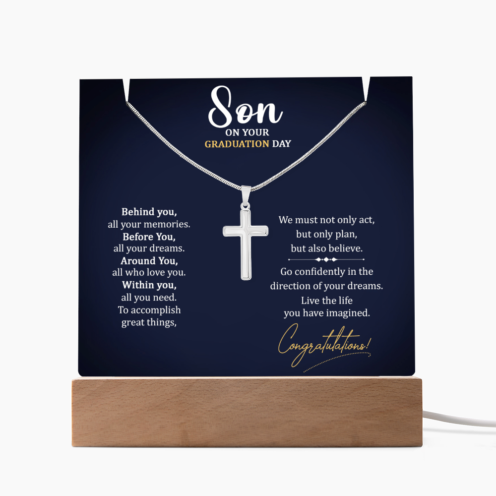 Graduation Cross with acrylic light display stand - Graduation Gift