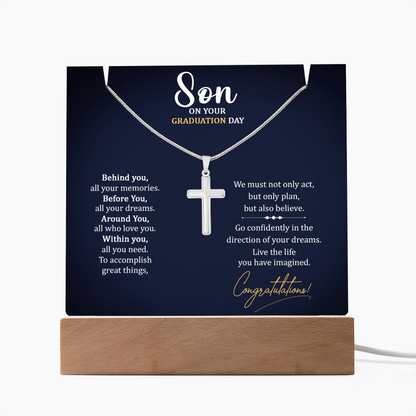 Graduation Cross with acrylic light display stand - Graduation Gift