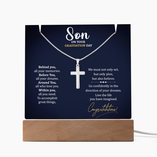 Graduation Cross with acrylic light display stand - Graduation Gift