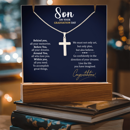 Graduation Cross with acrylic light display stand - Graduation Gift