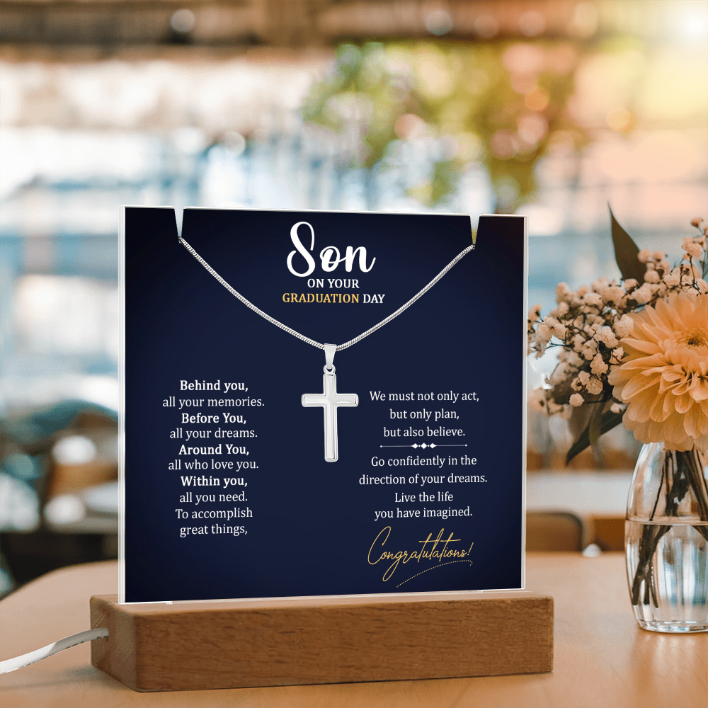 Graduation Cross with acrylic light display stand - Graduation Gift
