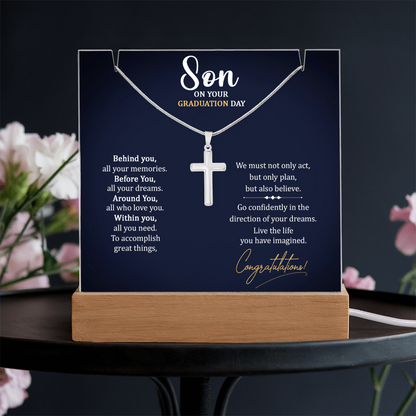 Graduation Cross with acrylic light display stand - Graduation Gift