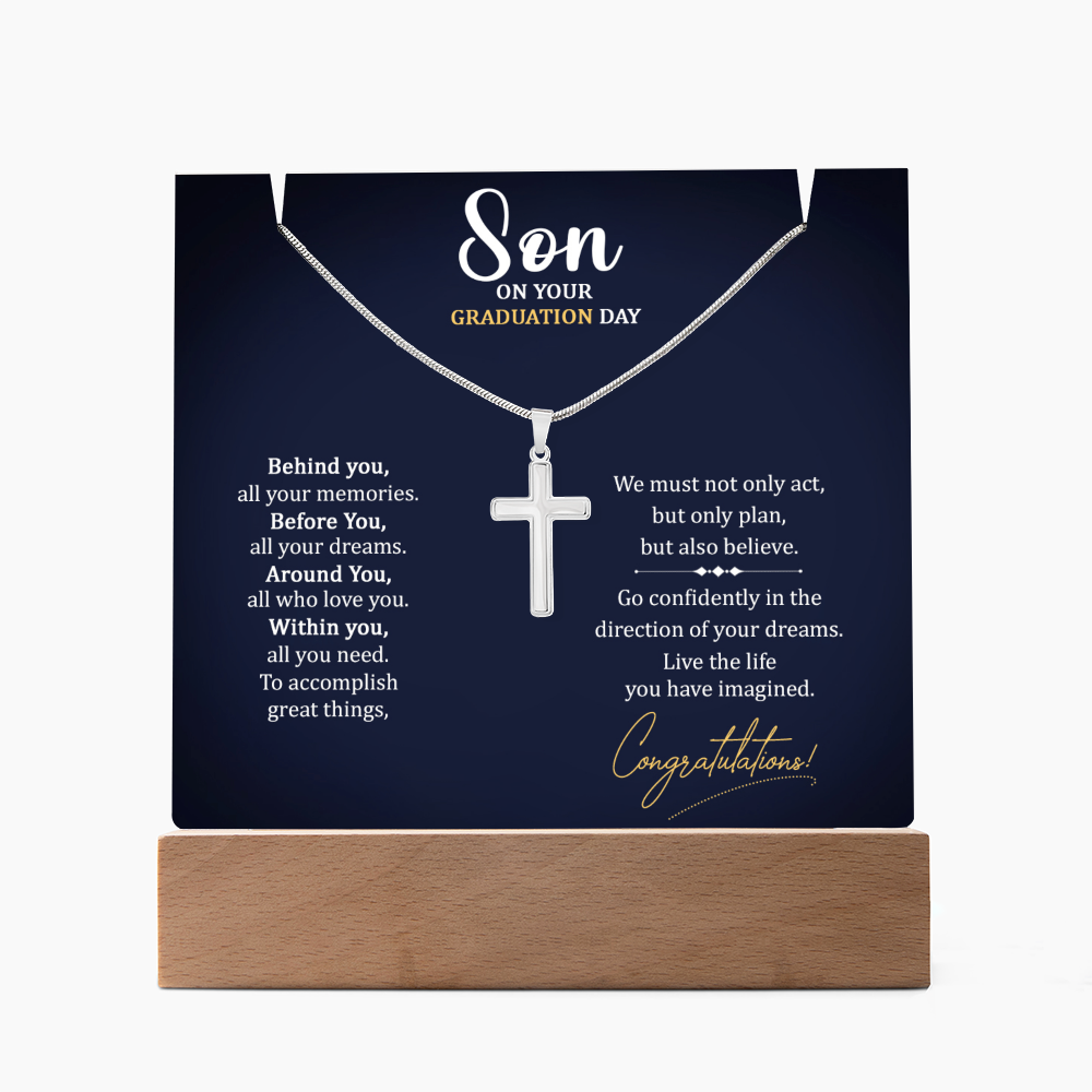 Graduation Cross with acrylic light display stand - Graduation Gift