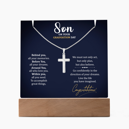 Graduation Cross with acrylic light display stand - Graduation Gift