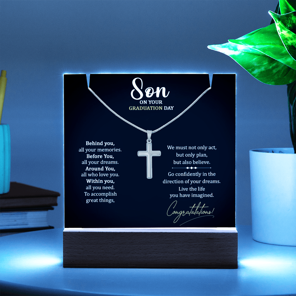 Graduation Cross with acrylic light display stand - Graduation Gift