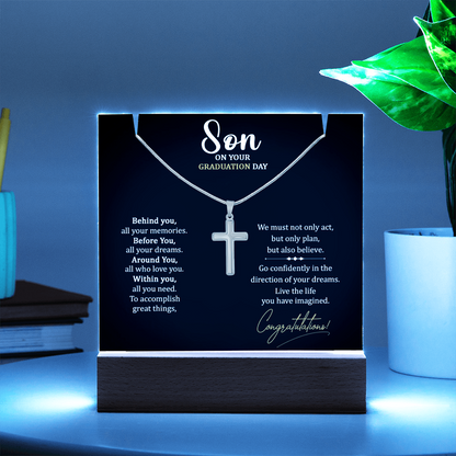 Graduation Cross with acrylic light display stand - Graduation Gift