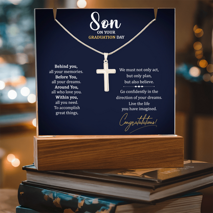 Graduation Cross with acrylic light display stand - Graduation Gift