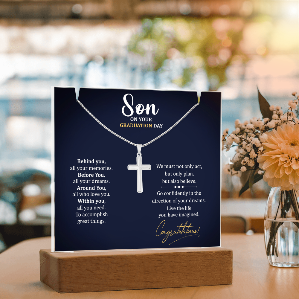 Graduation Cross with acrylic light display stand - Graduation Gift