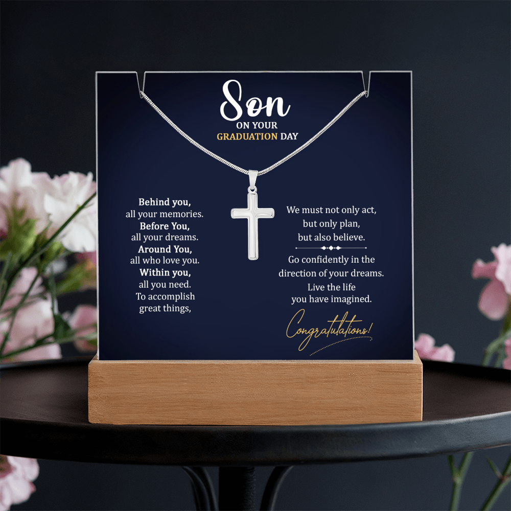 Graduation Cross with acrylic light display stand - Graduation Gift
