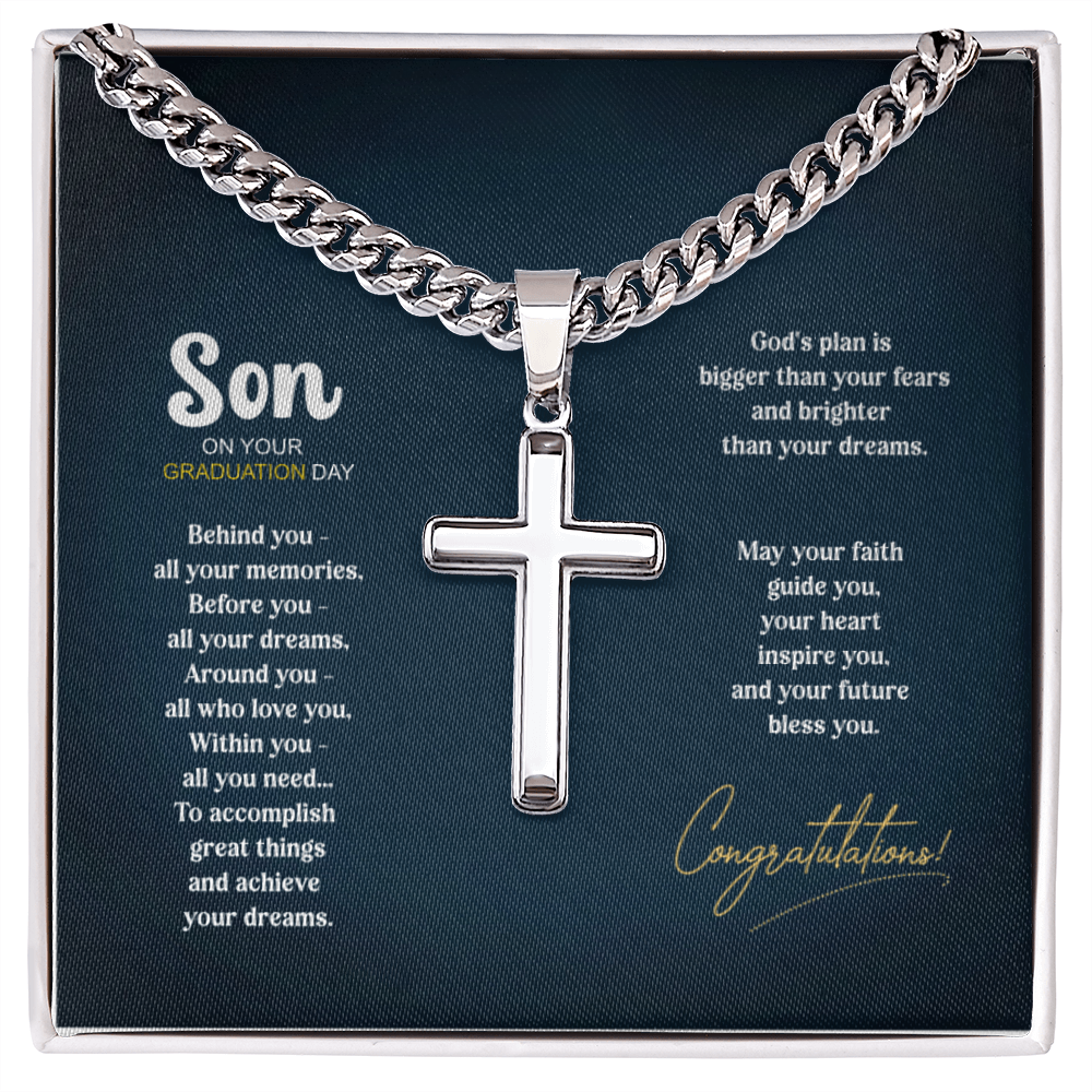 Cross necklace Graduation Gift with personalized text - Stainless or 14K plated gold