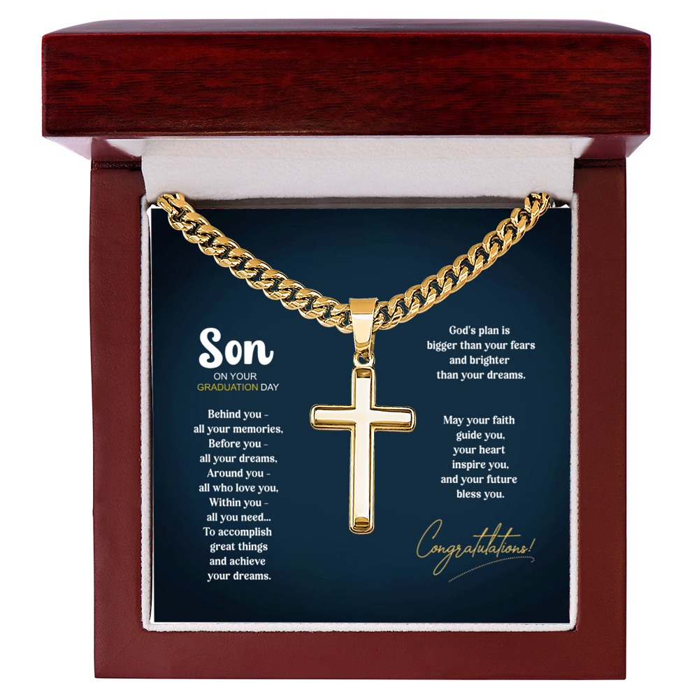 Cross necklace Graduation Gift with personalized text - Stainless or 14K plated gold